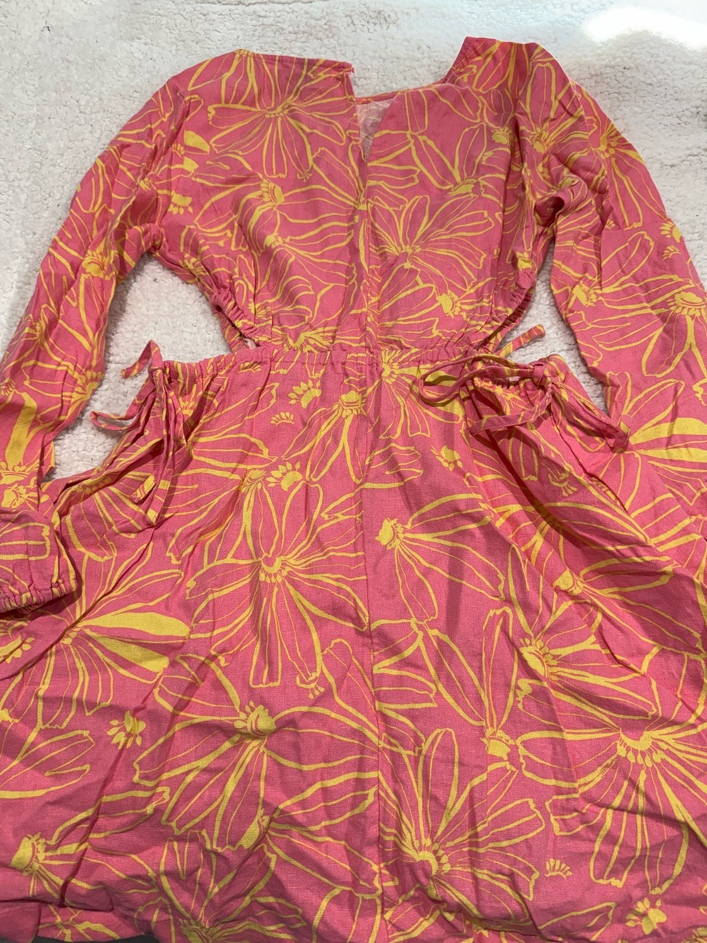 Universal Thread Pink and Yellow Floral Maxi Dress with Tie Waist